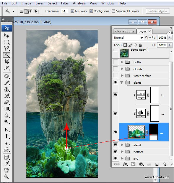 Message in a Bottle, bottle splashing in waves, Rough Water Surface, copy space, james bond island, close up of water wave, bubbles, tropic landscape, sea, ocean corals, seascape photomanipulation.